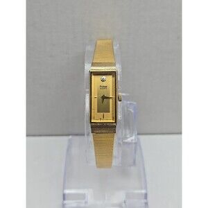 Vintage Pulsar by Seiko Tank Watch Womens Gold Tone Diamond New Battery Sz Small